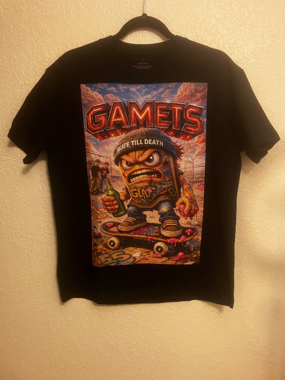 The Gamets T-Shirt Unique Graphic Design Size L Black Unisex Cotton Short Sleeve